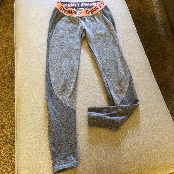 Gymshark Pants - Gymshark Flex Leggings Gray and Pink Logo Waist